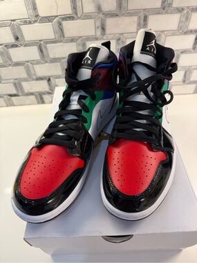 Jordan Women High-Top Sneakers in Red, Black, Green & Blue